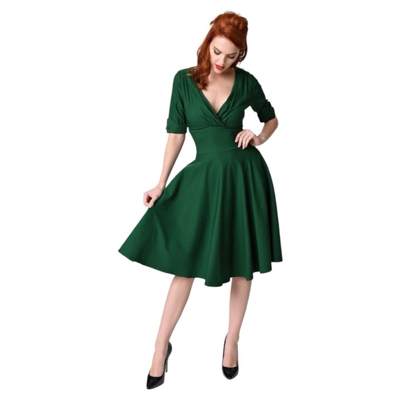 Unique Vintage Dresses & Skirts - Unique Vintage Elegant Green Wrap Dress